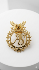 Personalized Gold-Plated Brass AS Monogram Brooch with Bird & Crown Design