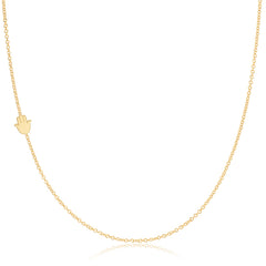 14k Gold Asymmetrical Charm Necklace - Hamsa