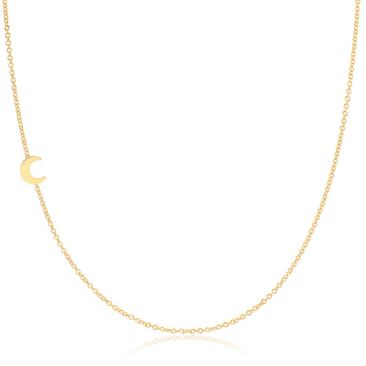 14k Gold Asymmetrical Charm Necklace - Moon