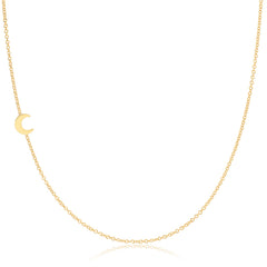 14k Gold Asymmetrical Charm Necklace - Moon