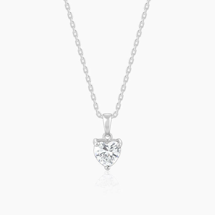 Silver Solitaire Heart  Pendant with Link Chain Pendant.
