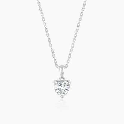 Silver Solitaire Heart  Pendant with Link Chain Pendant.
