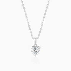 Silver Solitaire Heart  Pendant with Link Chain Pendant.