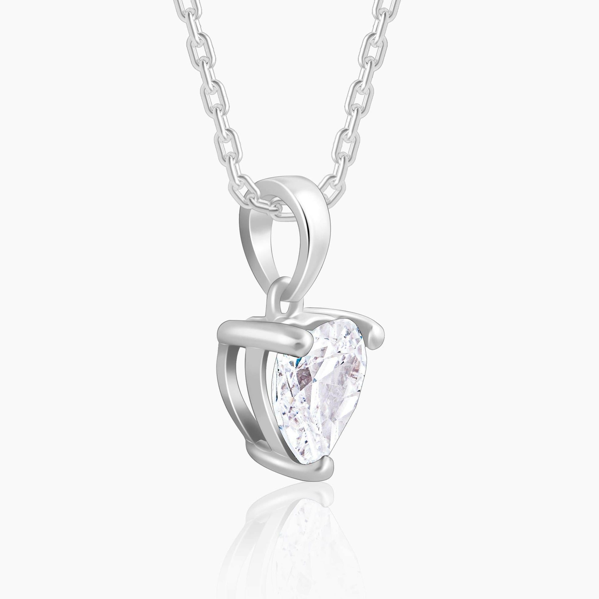 Silver Solitaire Heart  Pendant with Link Chain Pendant.