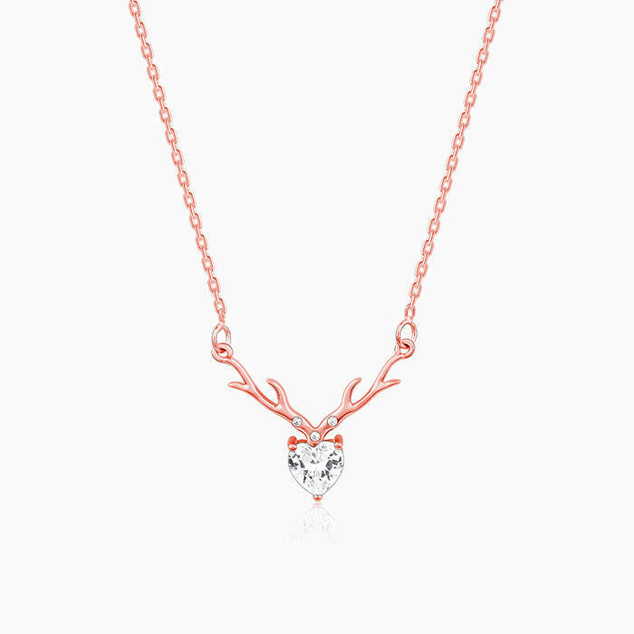 Rose Gold Deer Heart Necklace Pendant.