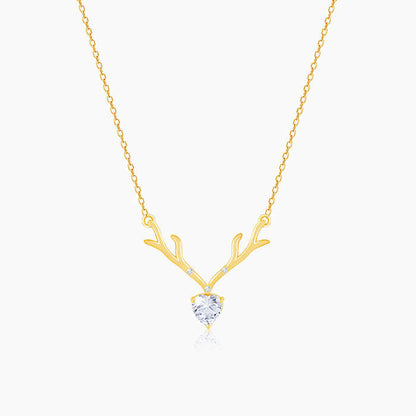 Golden Deer Heart Necklace Pendant.