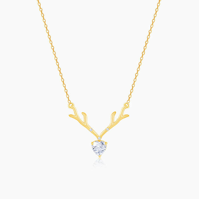 Golden Deer Heart Necklace Pendant.