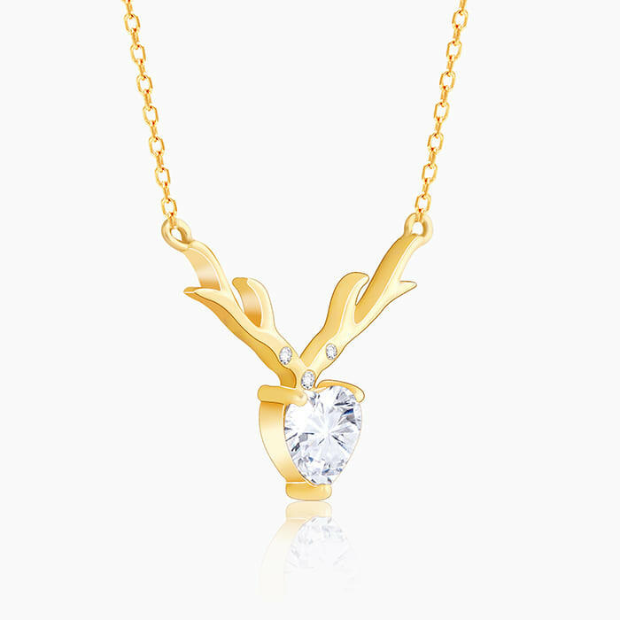 Golden Deer Heart Necklace Pendant.