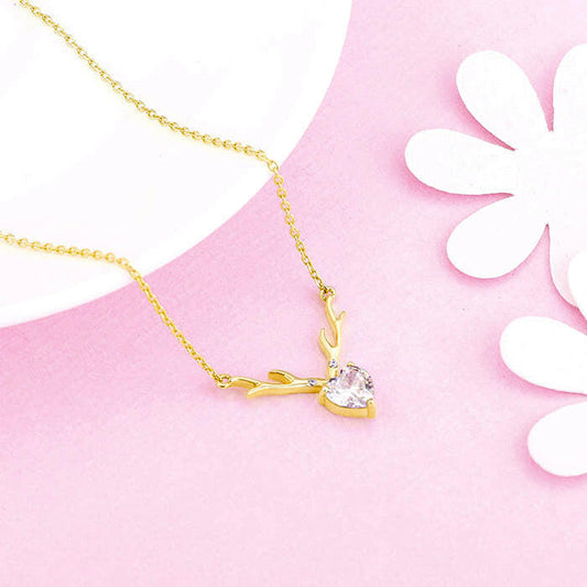 Golden Deer Heart Necklace Pendant.