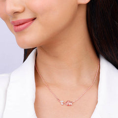 Rose Gold Pink Quartz Flower Necklace Pendant.