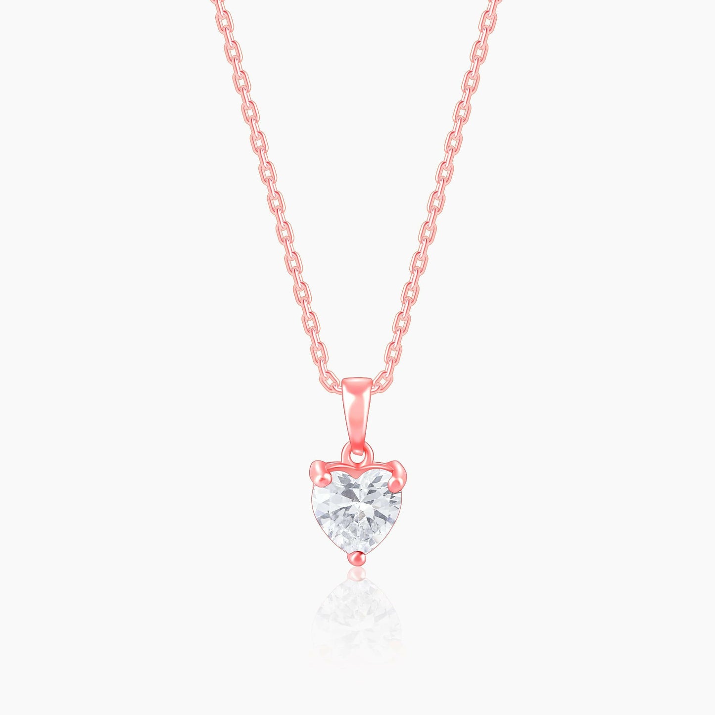 Rose Gold Solitaire Heart Pendant With Link Chain Pendant.