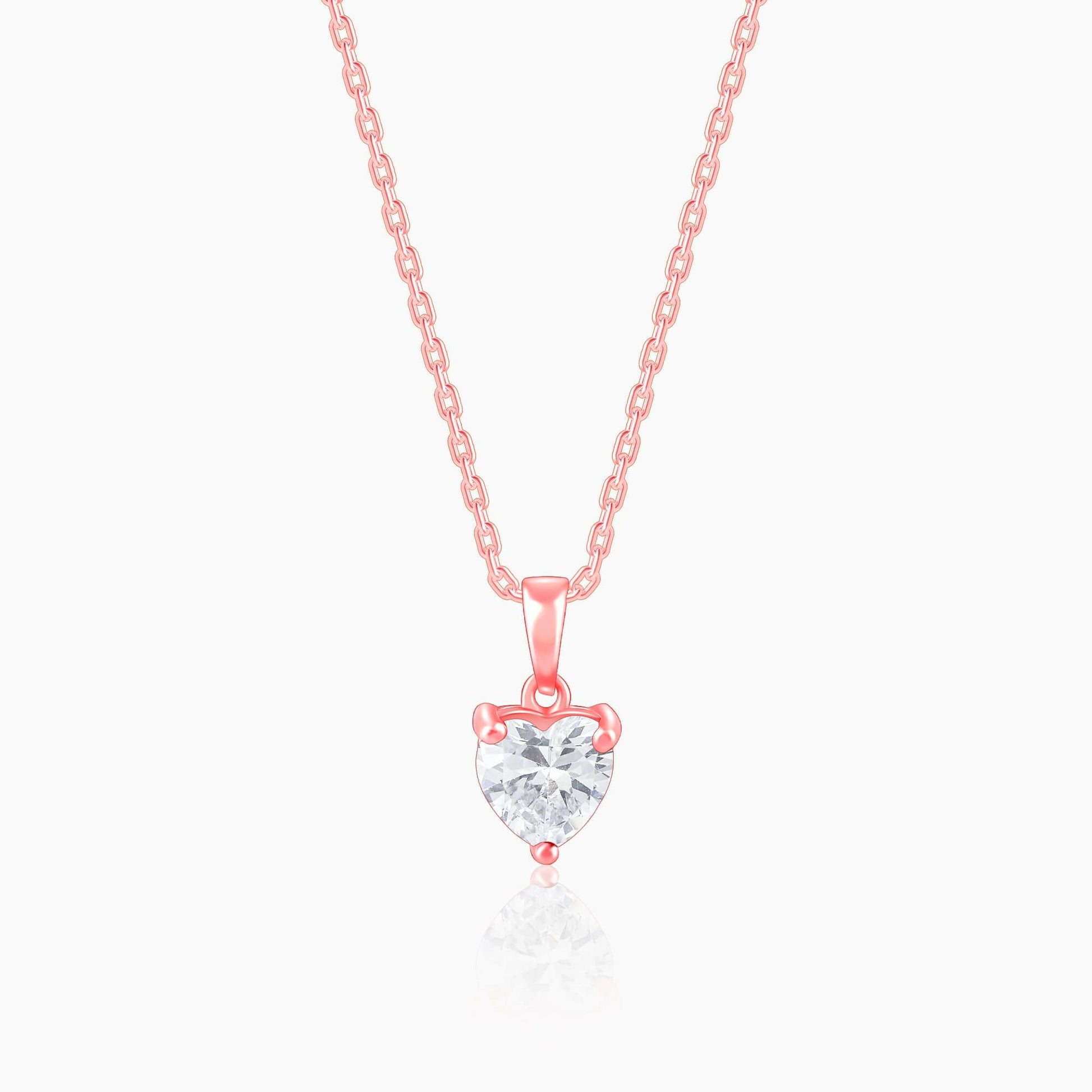 Rose Gold Solitaire Heart Pendant With Link Chain Pendant.