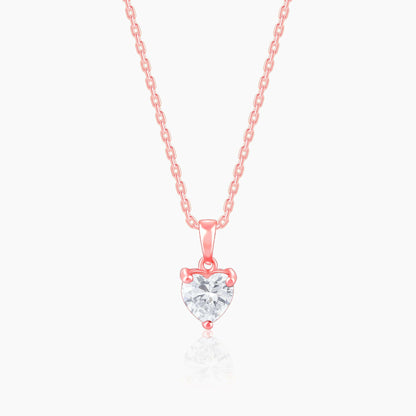 Rose Gold Solitaire Heart Pendant With Link Chain Pendant.