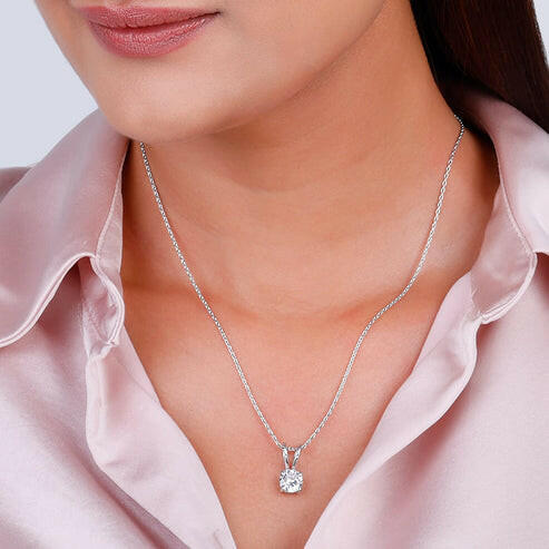 Silver Zircon Pendant with Link Chain Necklace.