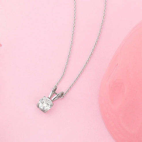 Silver Zircon Pendant with Link Chain Necklace.