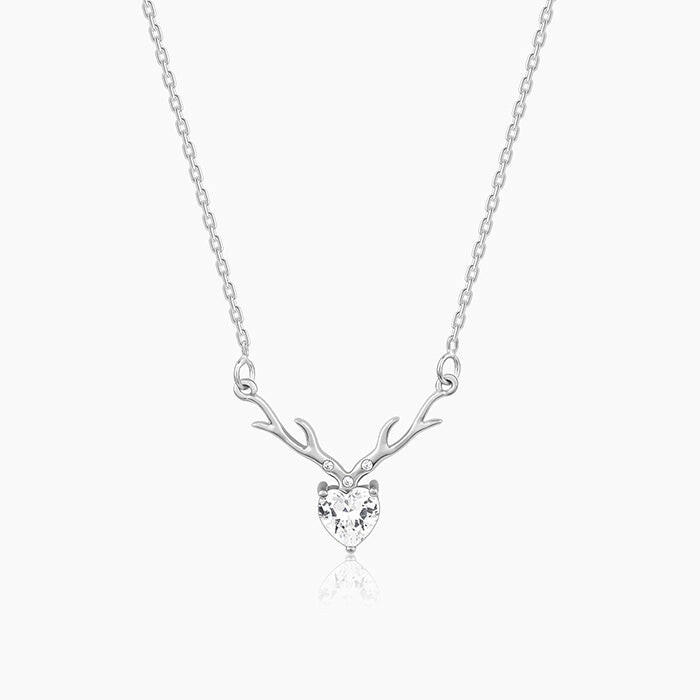 Silver Deer Heart Necklace Pendant.