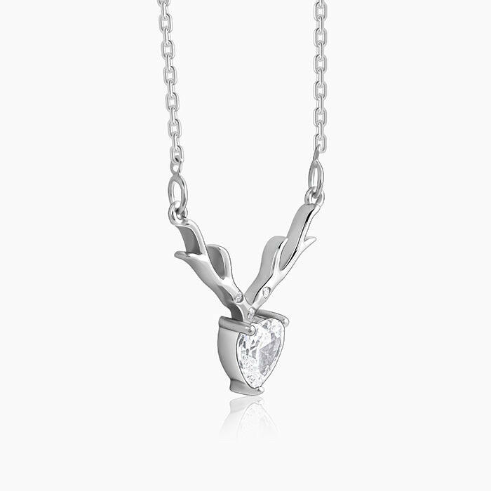 Silver Deer Heart Necklace Pendant.