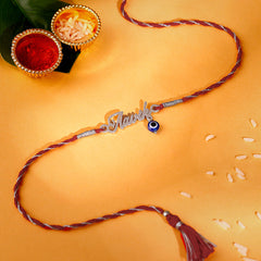 Silver Personalised Name Nazar Battu Rakhi