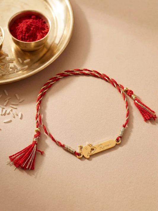 Personalized Gold Ganesha Rakhi for Brother with Engraved Name