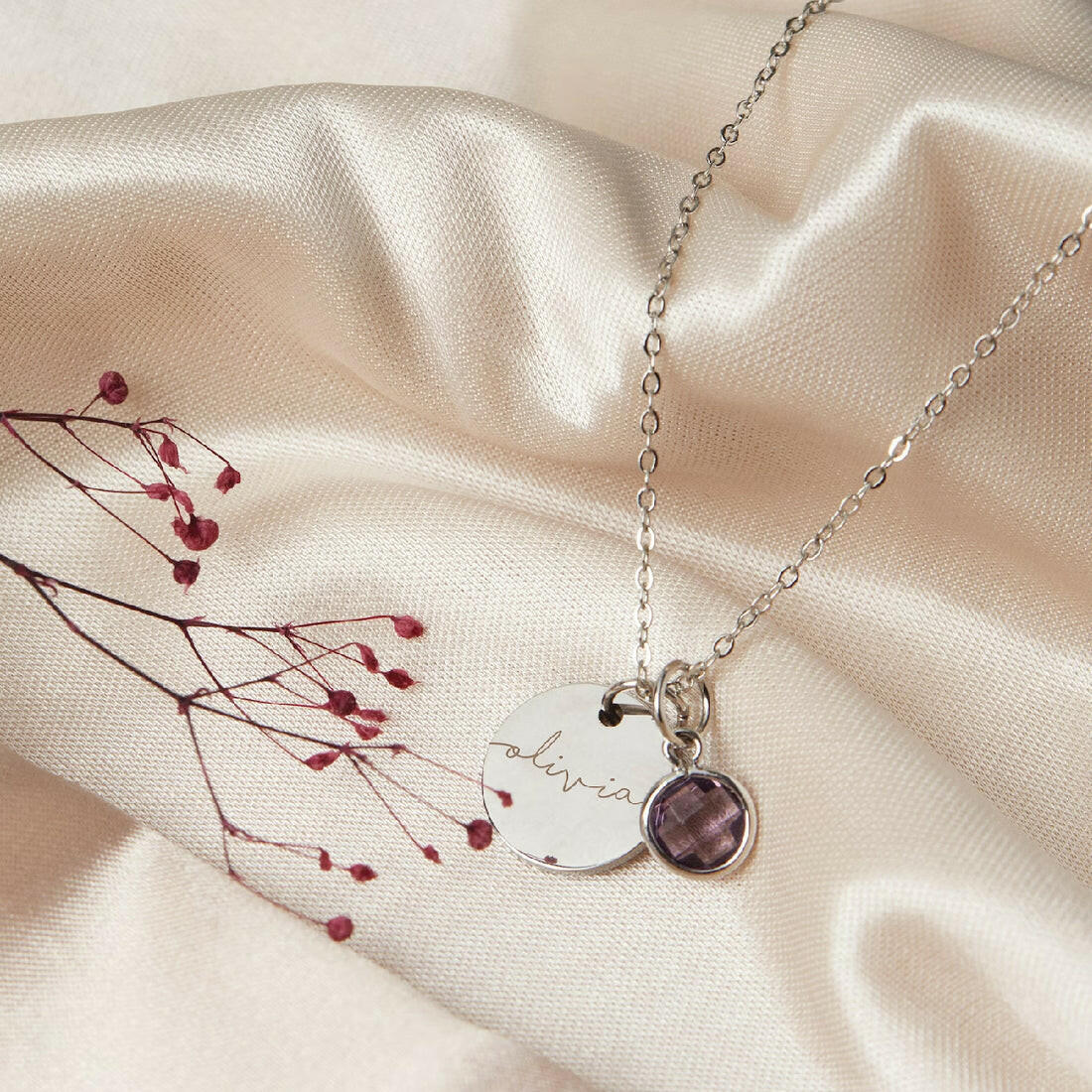 Personalised Birthstone Necklace With Your Name Brithstone Neecklace.