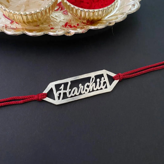 Designer Silver Cut-Out Custom Any Name Rakhi for Bhaiya