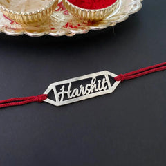 Designer Silver Cut-Out Custom Any Name Rakhi for Bhaiya