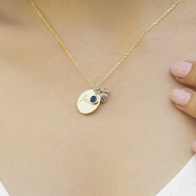 Personalized Disc Birthstone Necklace Necklace.