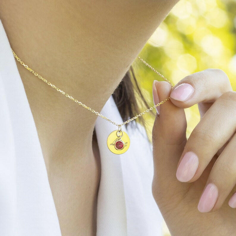 Personalized Disc Birthstone Necklace Necklace.