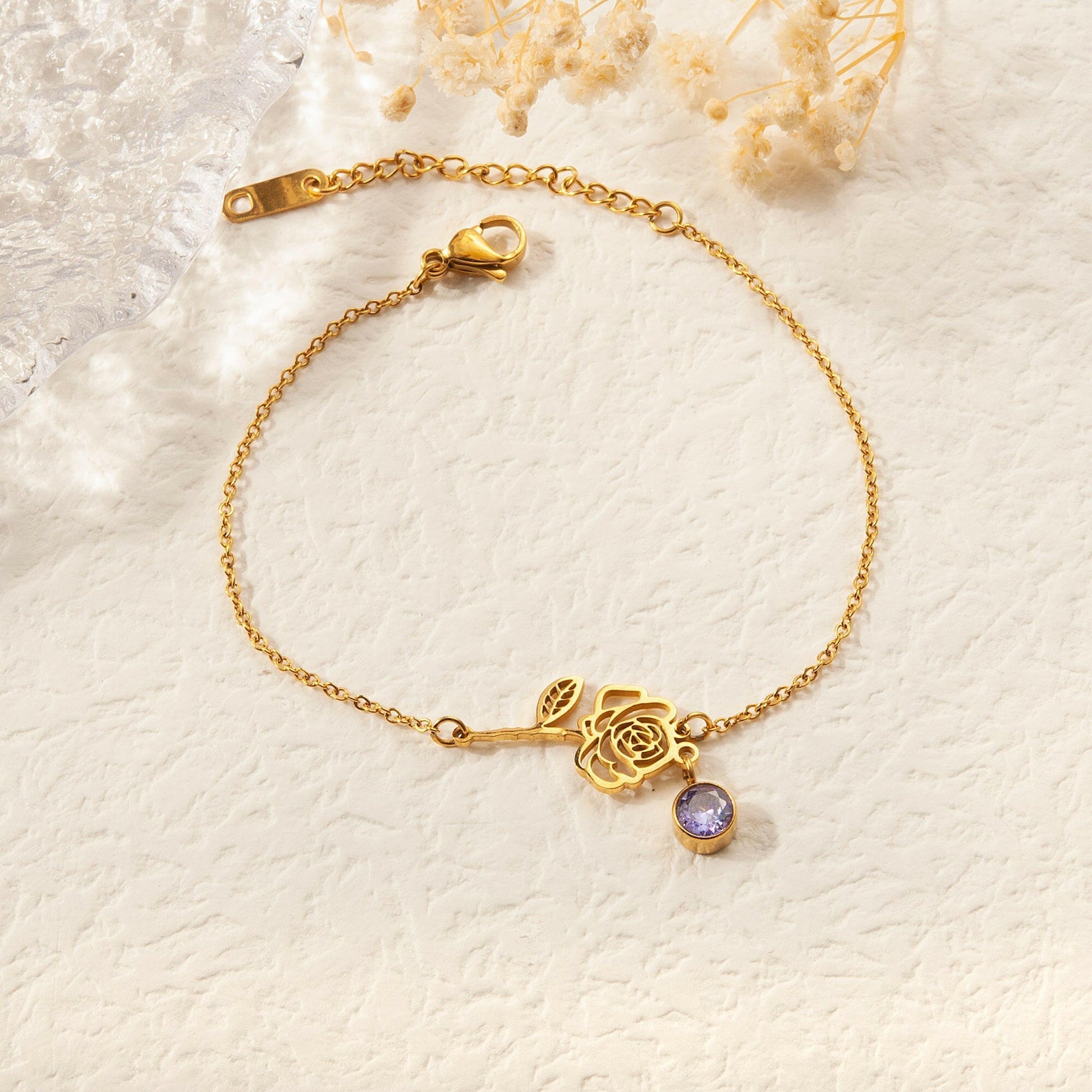 Birth Flower and Birth Stone Bracelet Birth Flower Jewelry.