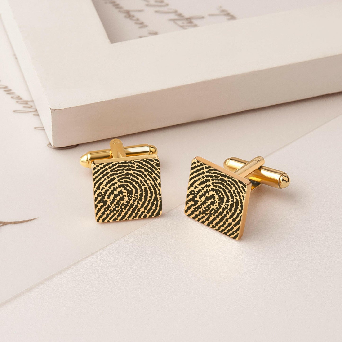Custom Handwriting and Actual Fingerprint Square Cuff Links Cufflink.