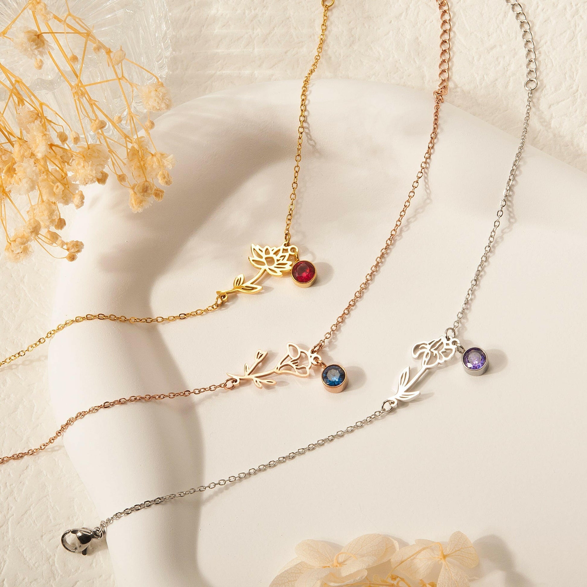 Birth Flower and Birth Stone Bracelet Birth Flower Jewelry.