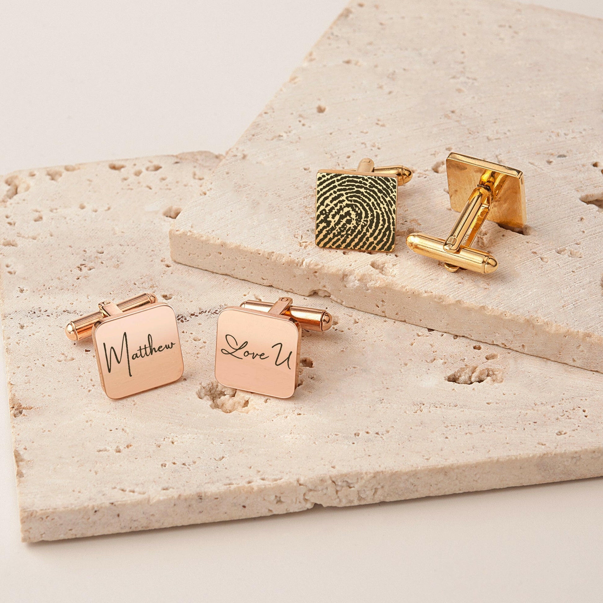 Custom Handwriting and Actual Fingerprint Square Cuff Links Cufflink.