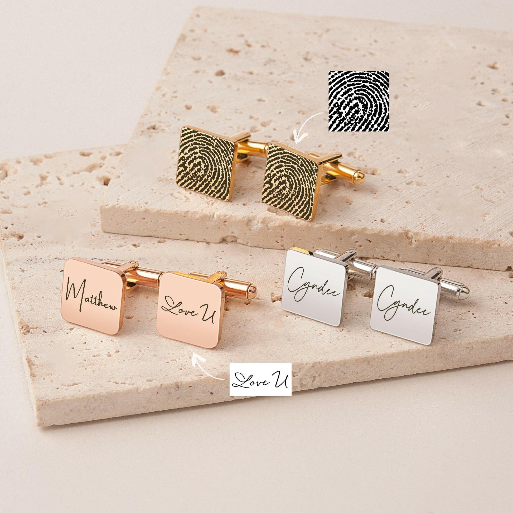 Custom Handwriting and Actual Fingerprint Square Cuff Links Cufflink.