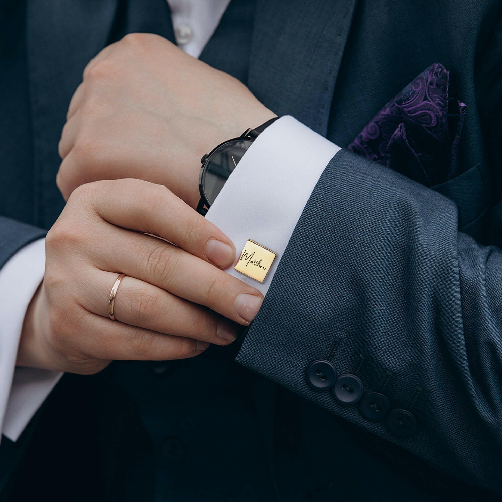 Custom Handwriting and Actual Fingerprint Square Cuff Links Cufflink.
