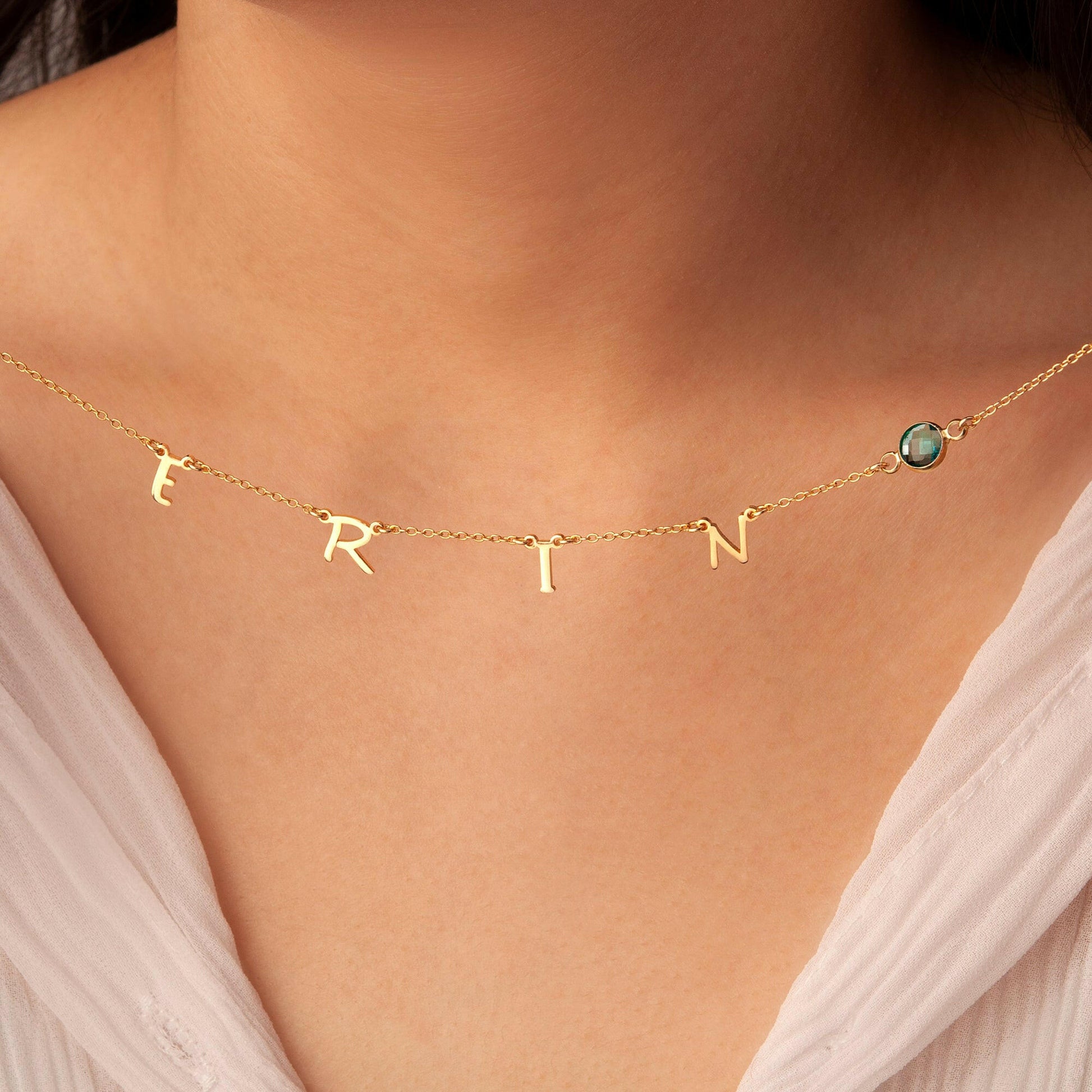 Personalized Horizontal Charms and Birthstone Necklace Necklace.