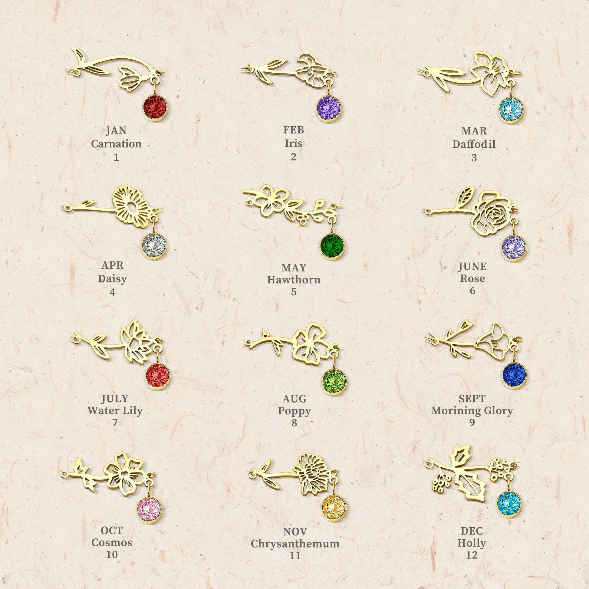 Birth Flower and Birth Stone Bracelet Birth Flower Jewelry.