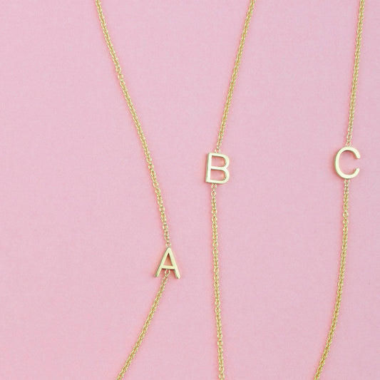 14k Gold Asymmetrical Letter Necklace - B