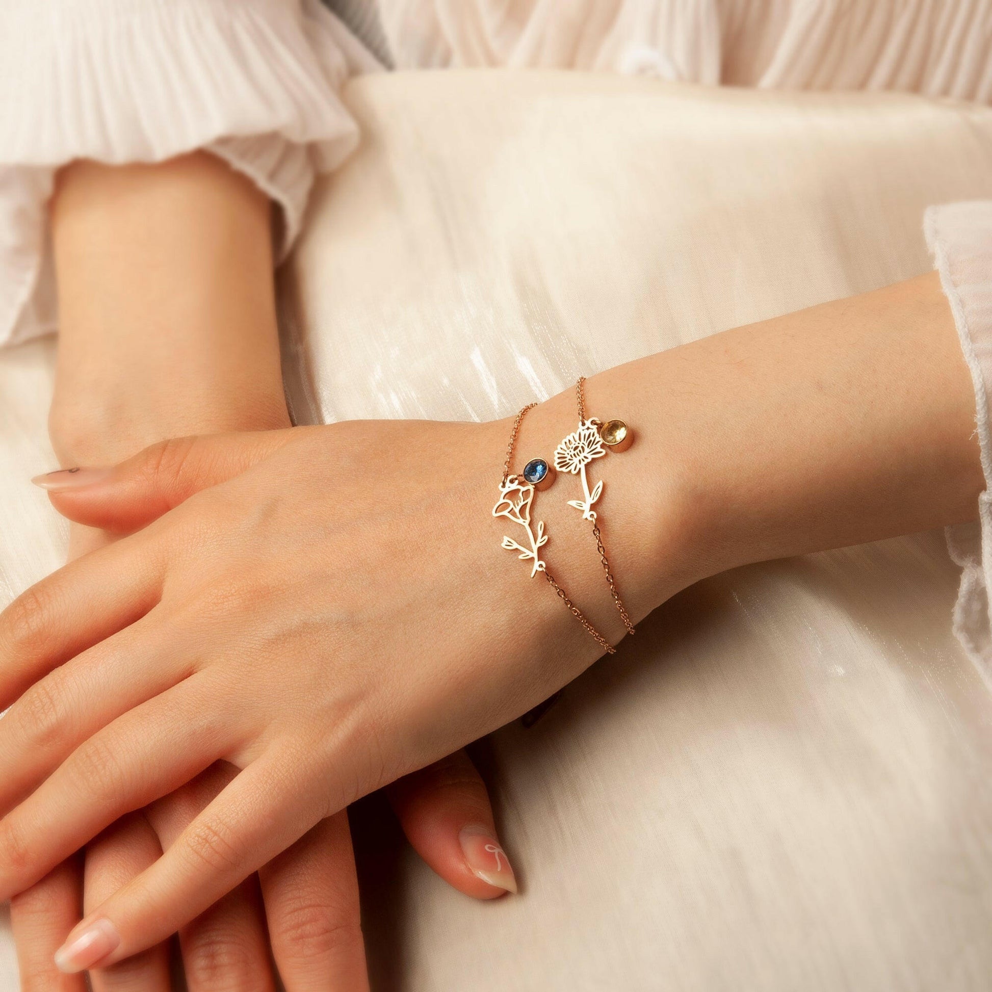 Birth Flower and Birth Stone Bracelet Birth Flower Jewelry.