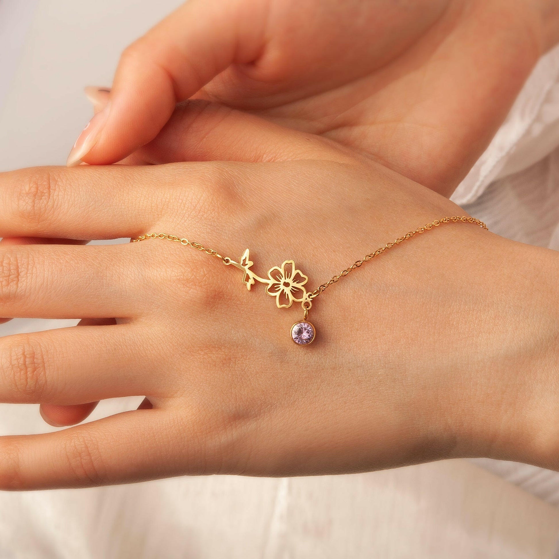 Birth Flower and Birth Stone Bracelet Birth Flower Jewelry.