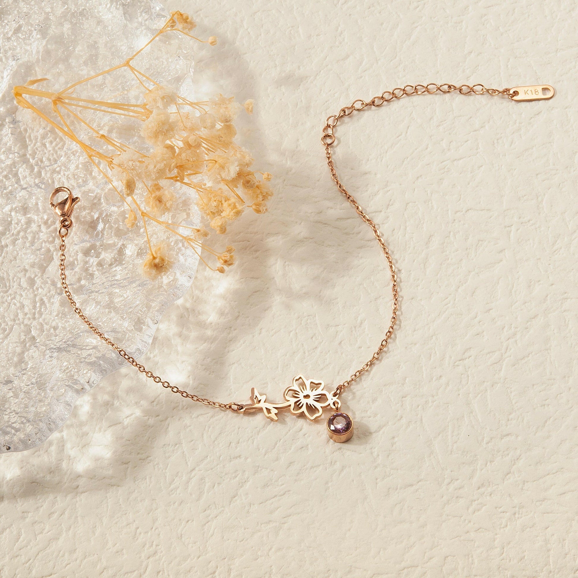 Birth Flower and Birth Stone Bracelet Birth Flower Jewelry.