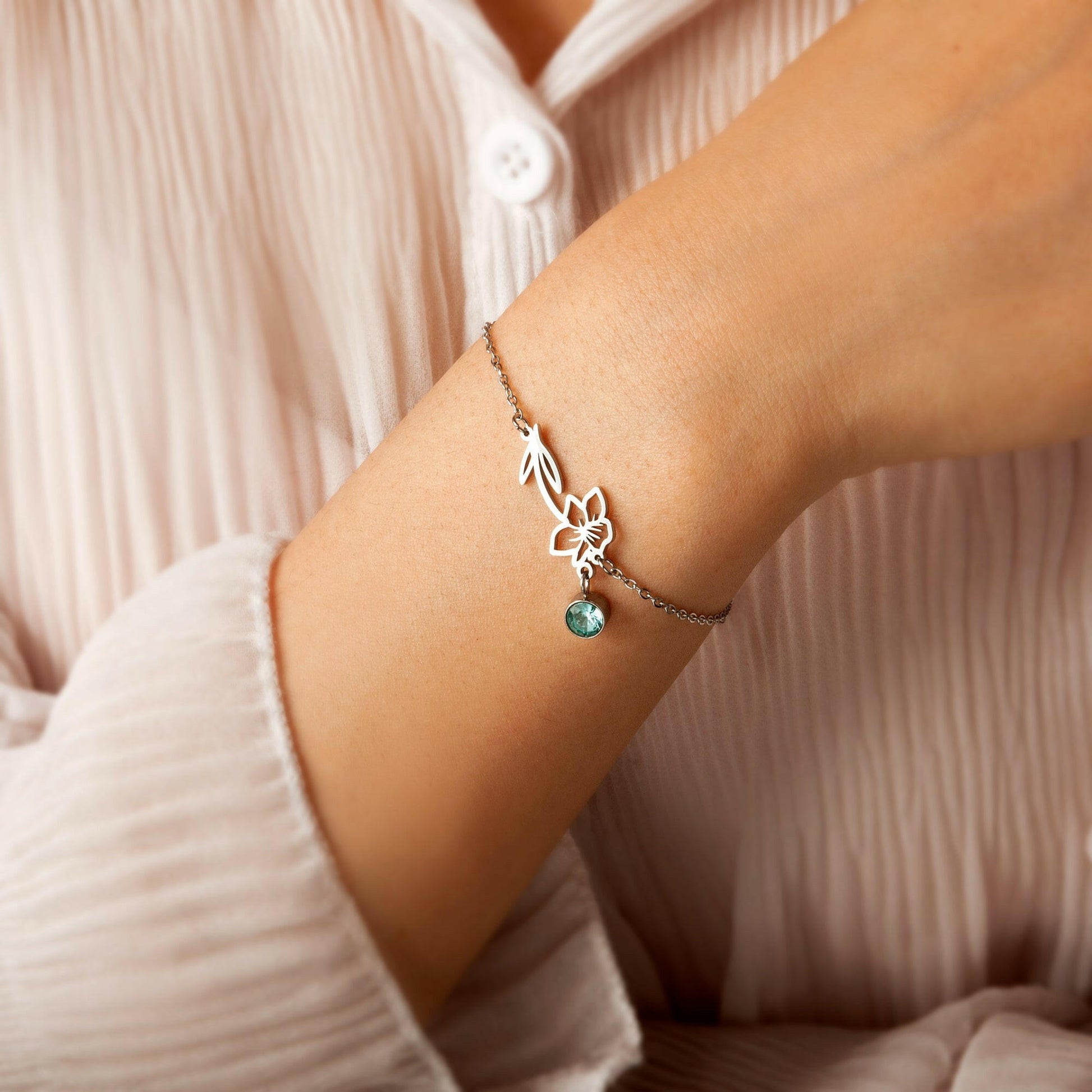 Birth Flower and Birth Stone Bracelet Birth Flower Jewelry.