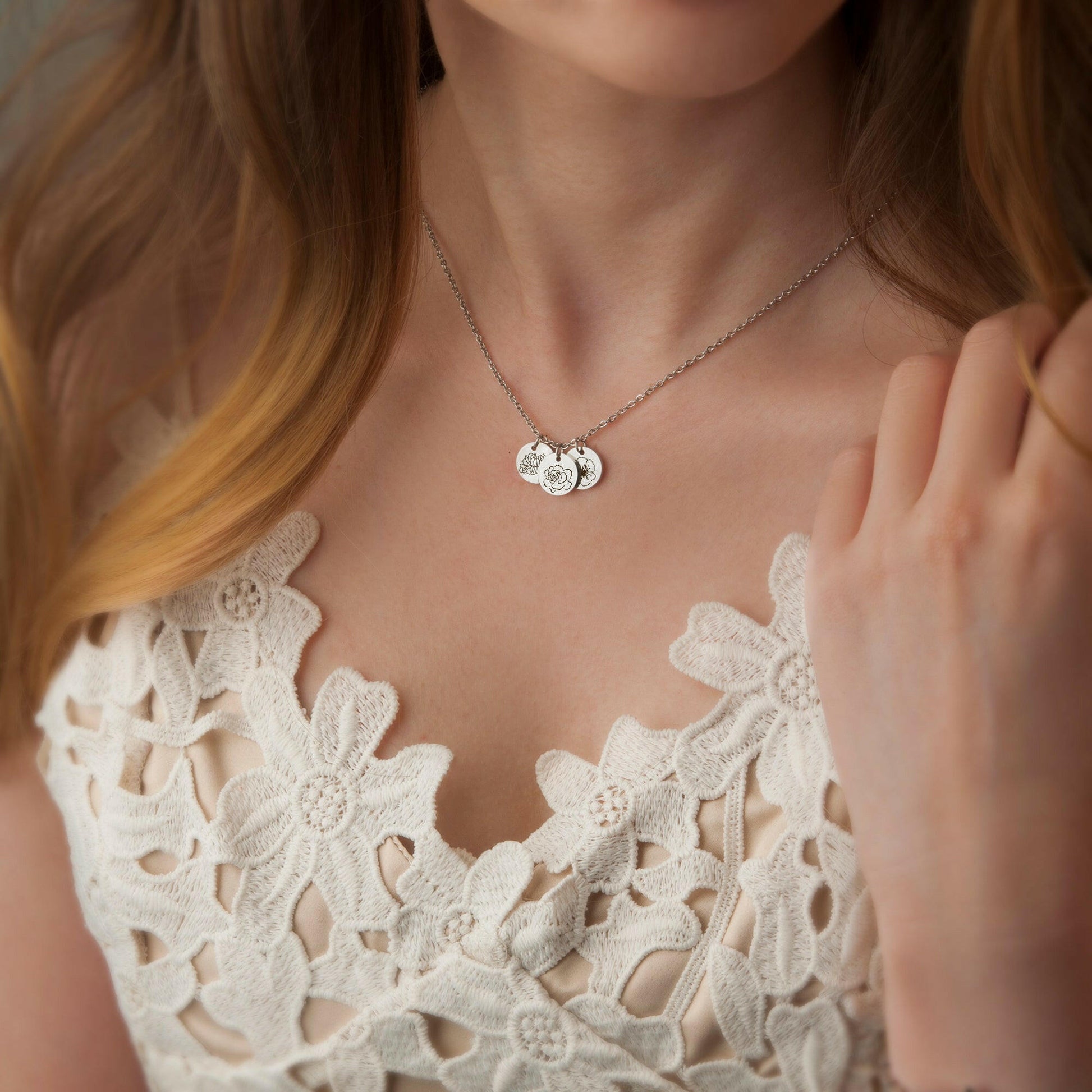 Birth Flower Necklace Gift for Her Necklace.