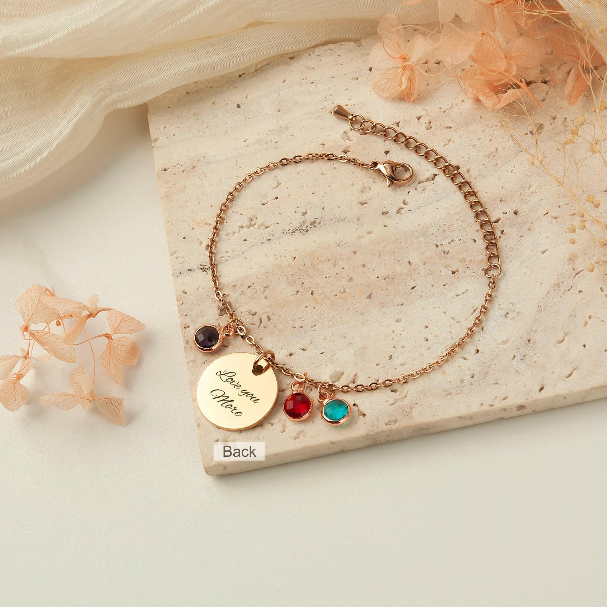 Custom Birth Flower and Birthstone Charm Bracelet Bracelet.