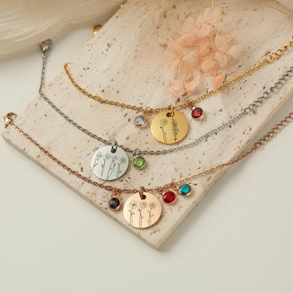 Custom Birth Flower and Birthstone Charm Bracelet Bracelet.