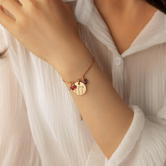 Custom Birth Flower and Birthstone Charm Bracelet Bracelet.