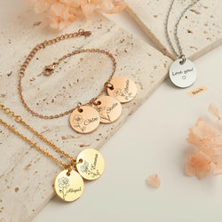Custom Birth Flower and Name Charm  Bracelet Bracelet.