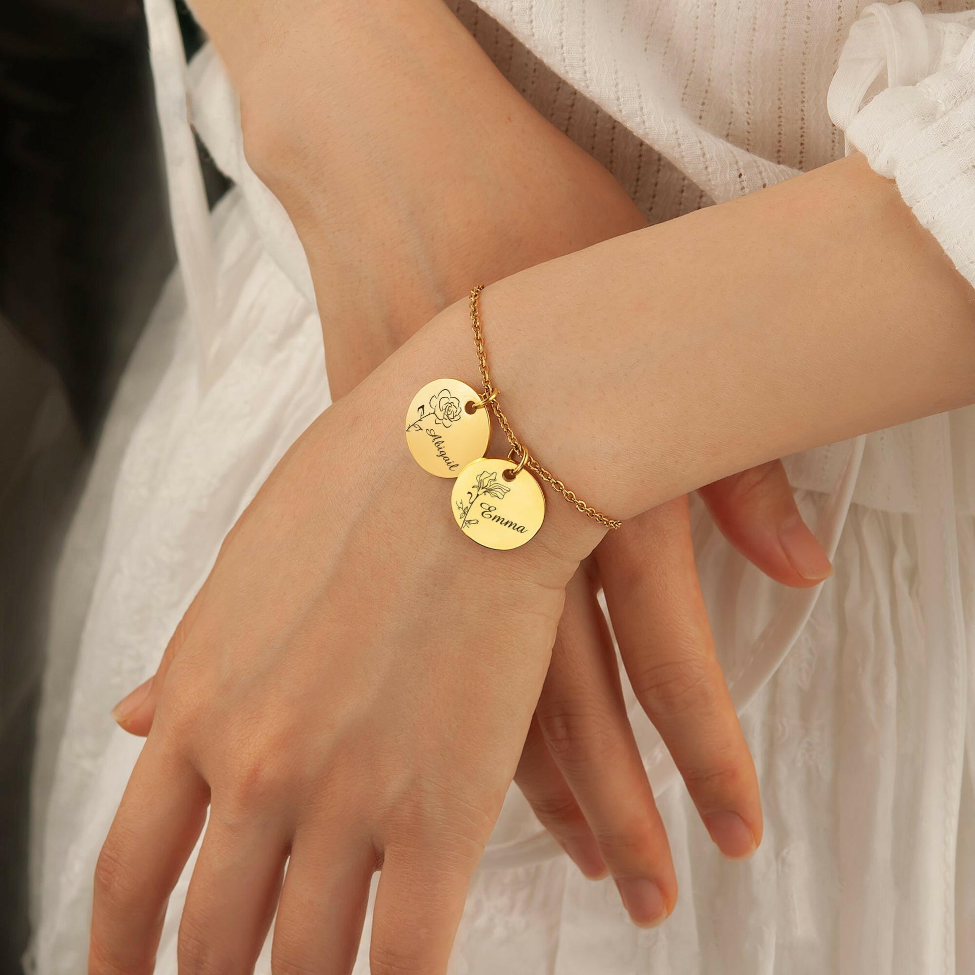 Custom Birth Flower and Name Charm  Bracelet Bracelet.