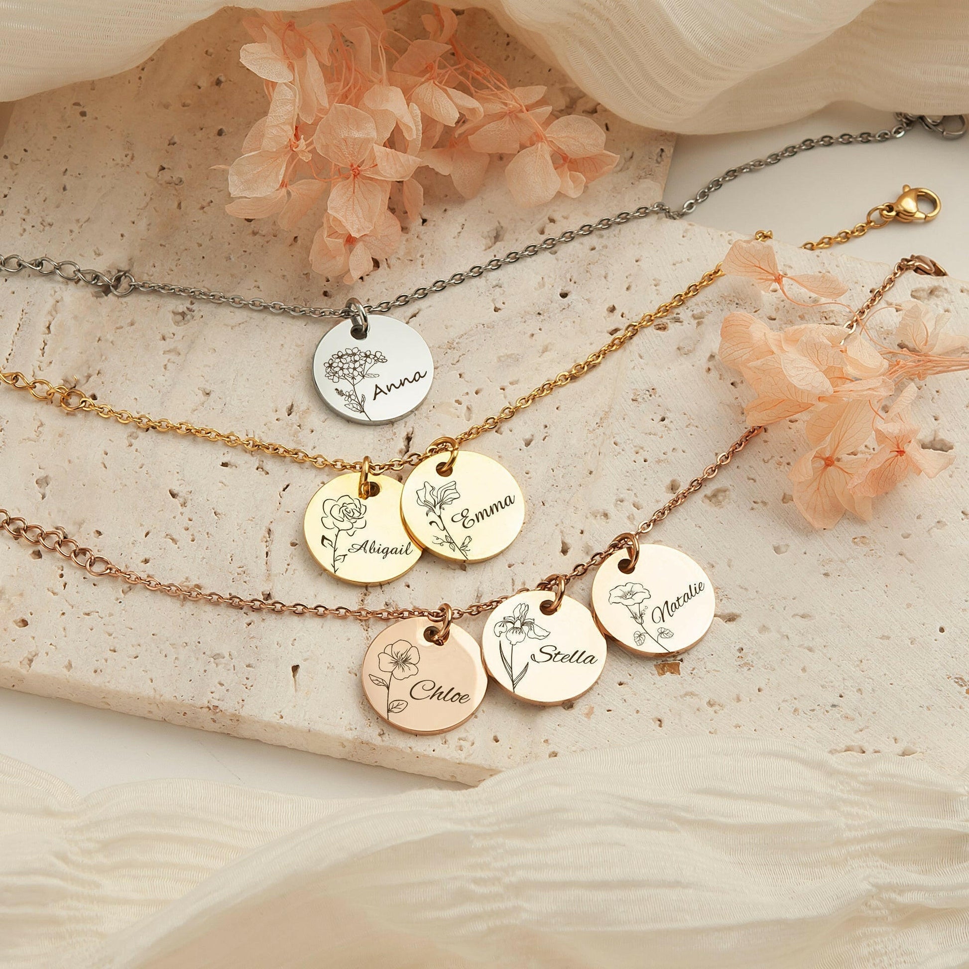 Custom Birth Flower and Name Charm  Bracelet Bracelet.