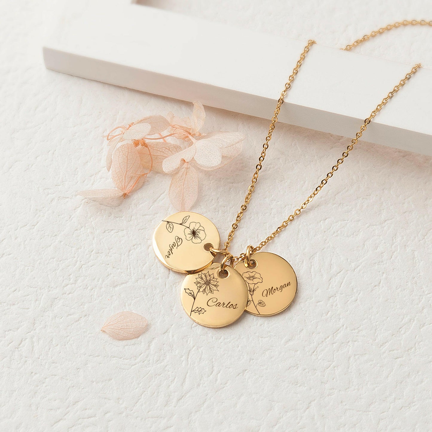 Custom Birth Flower Necklace with Name Birth Flower Jewelry.