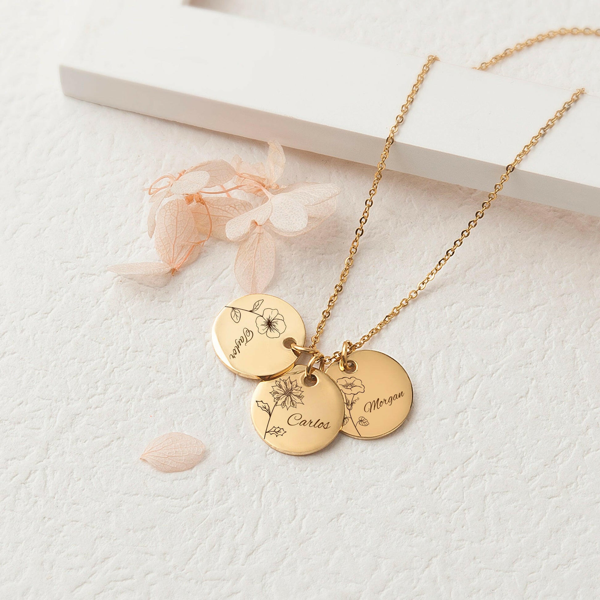 Custom Birth Flower Necklace with Name Birth Flower Jewelry.